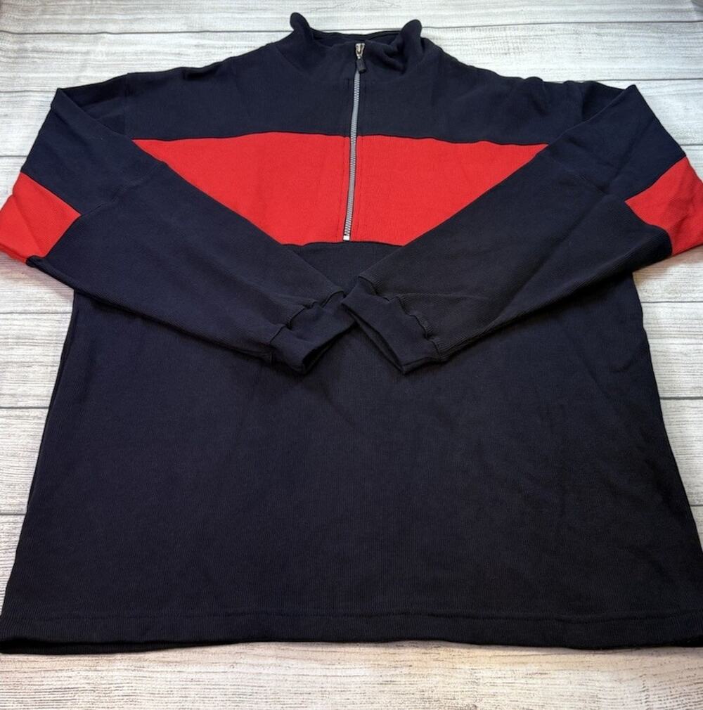 Marlboro Vintage Men’s Sweater Red Black 1/4 Zip Deadstock Size Large